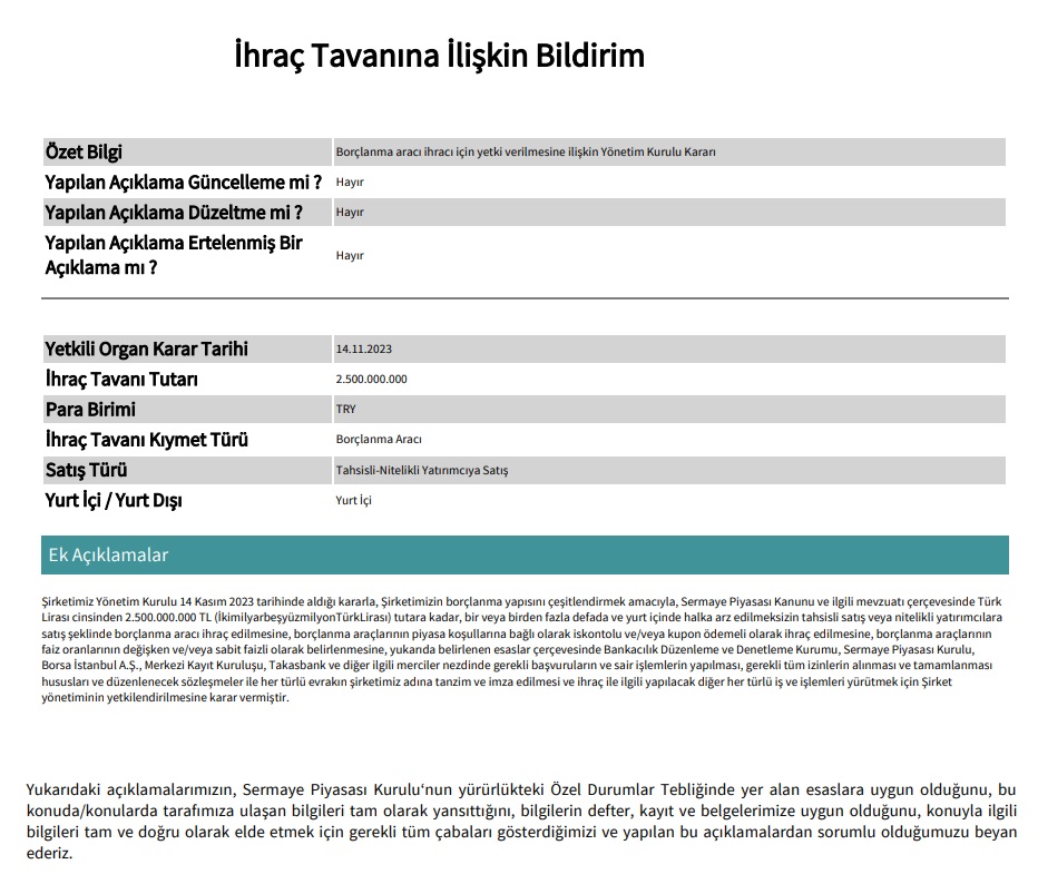 ISUZU KAP BİLDİRİMİ