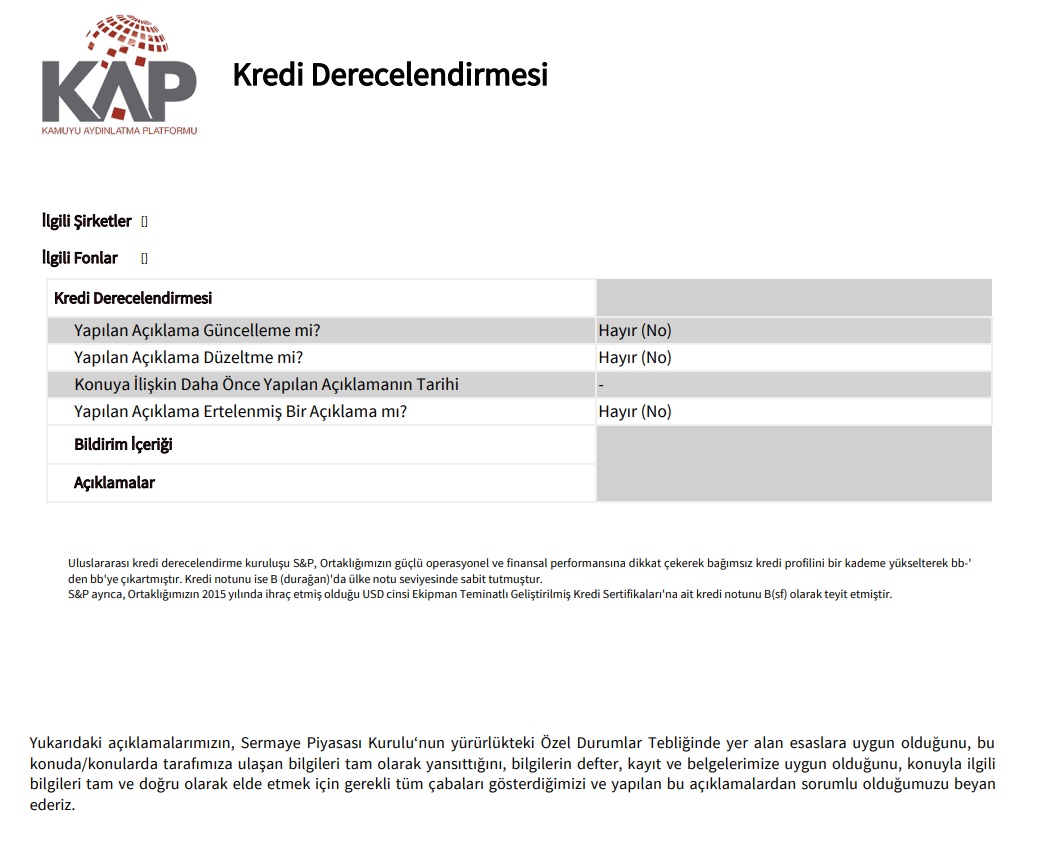 S&P Türk Hava Yolları THY